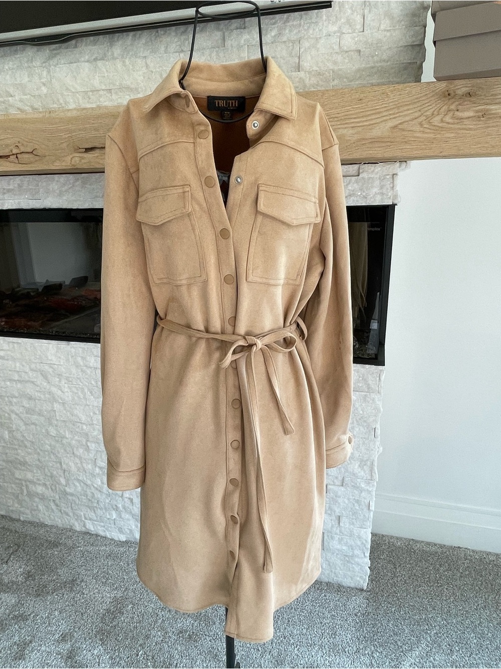 TRUTH Faux Brown Suede-Look Belted Shirt Dress